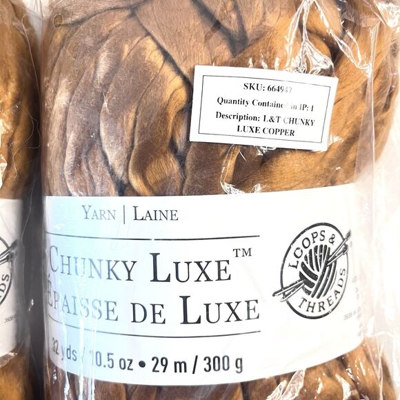 Lot Of 2 Loops & Threads Chunky Luxe Big Yarn Copper 32 Yds Each Acrylic 664947 - Picture 4 of 5